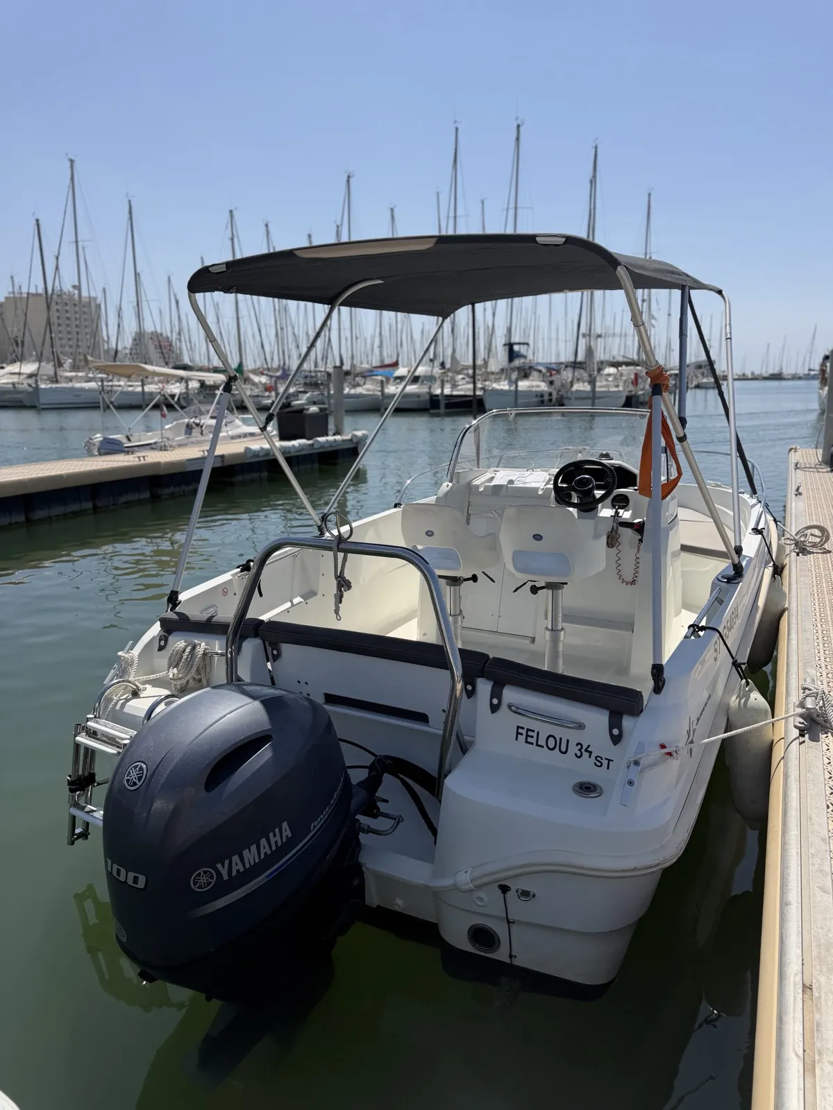 Cap Camarat (Anna) — vue arrière Yamaha 100 CV avec taud